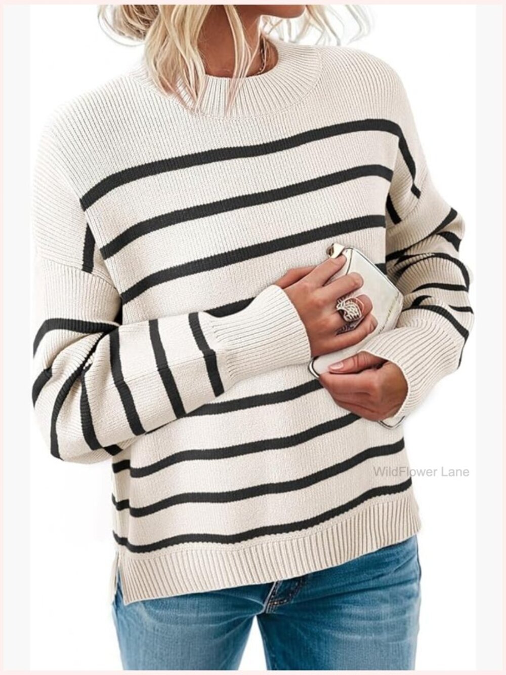 Oversized Striped Pullover Sweater for Women Casual Trendy Fall
